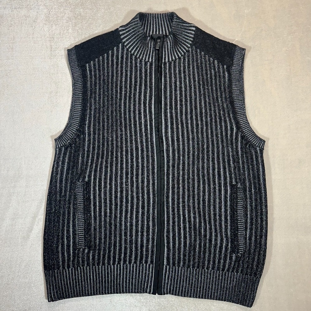 F/X Fusion Sweater Vest XL Black Gray Full Zip Knit Vest Striped